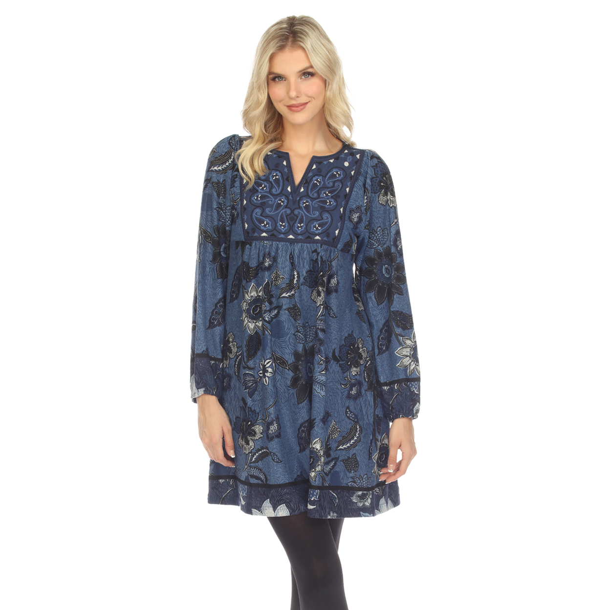 White Mark Women's Floral Paisley Sweater Dress - Blue, Small