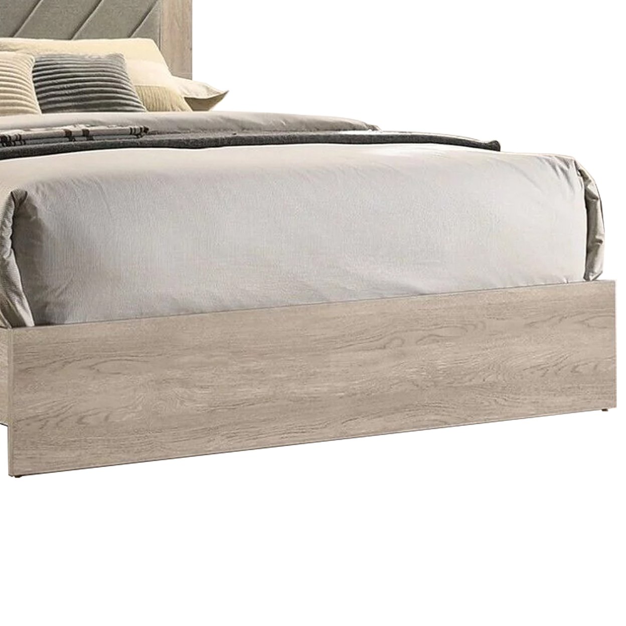 Cato Upholstered California King Bed, Tufted Gray Headboard, Cream White- Saltoro Sherpi