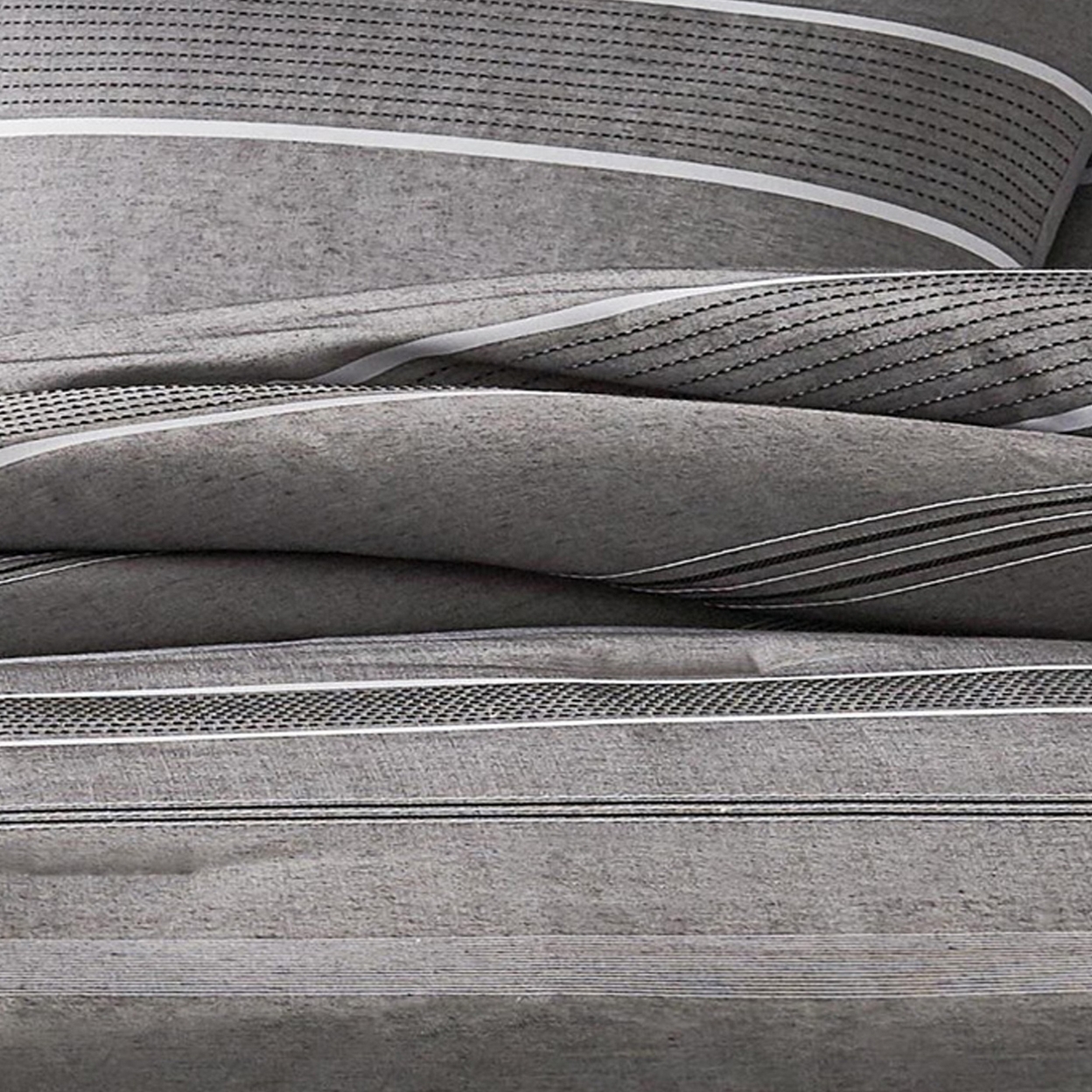 Arlo 3 Piece Queen Size Comforter Set, Striped Woven Jacquard, Soft Gray - Saltoro Sherpi