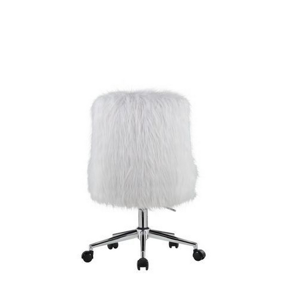 Swivel Office Chair With Faux Fur Fabric, White And Chrome- Saltoro Sherpi