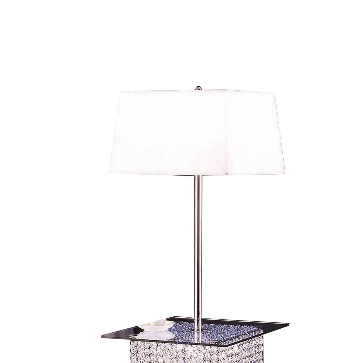 59 Inch Floor Lamp With Glass Tabletop, Crystal Stand, Metal, Clear -Saltoro Sherpi