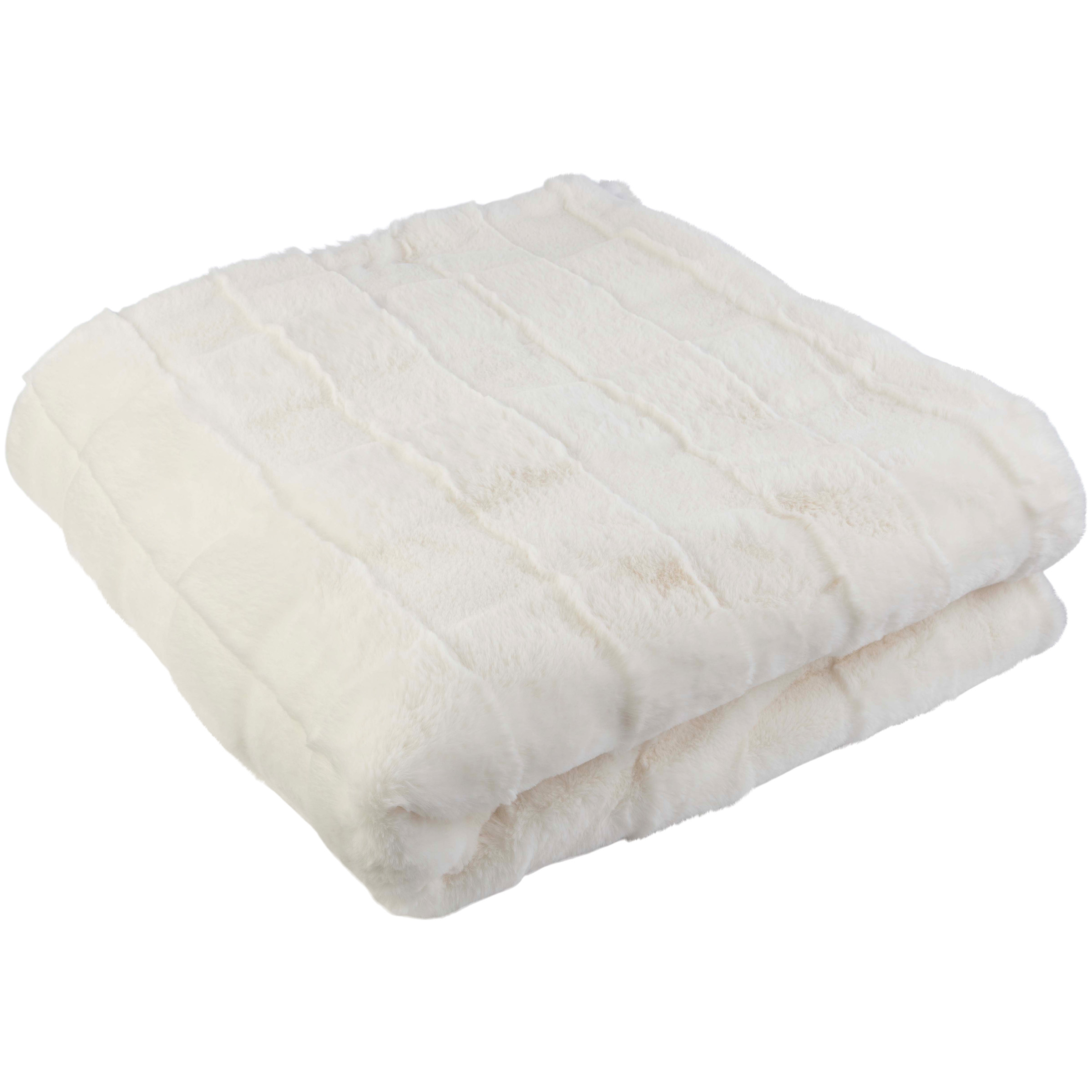 Faux Fur Blanket - 60x80-Inch Queen Size Throw Blanket With Plush Faux Fur Front And Mink Fur Back - Bedding For Sofas And Beds - Cream