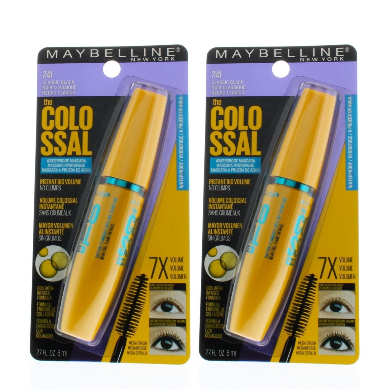 Maybelline Volum'Express The Colossal Mascara 241 Classic Black Waterproof 0.27oz/8ml (2 Pack)