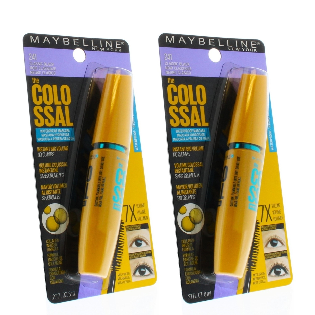 Maybelline Volum'Express The Colossal Mascara 241 Classic Black Waterproof 0.27oz/8ml (2 Pack)