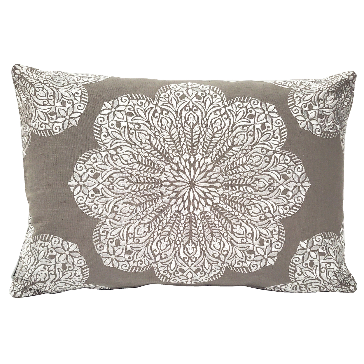 Mancini Dark Taupe And Silver Medallion Embroidered Throw Pillow 16x24, With Polyfill Insert