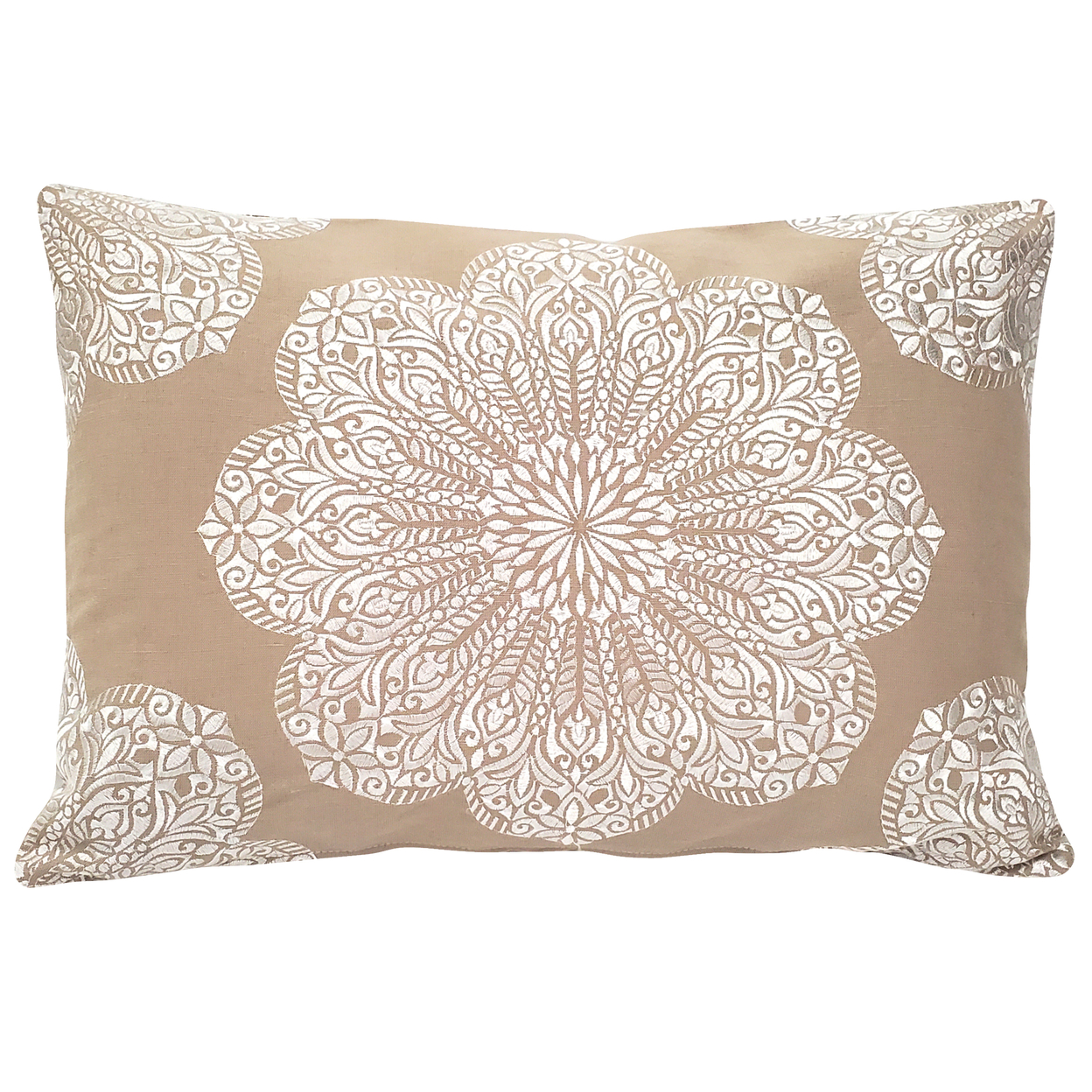 Mancini Coffee And Cream Medallion Embroidered Throw Pillow 16x24, With Polyfill Insert