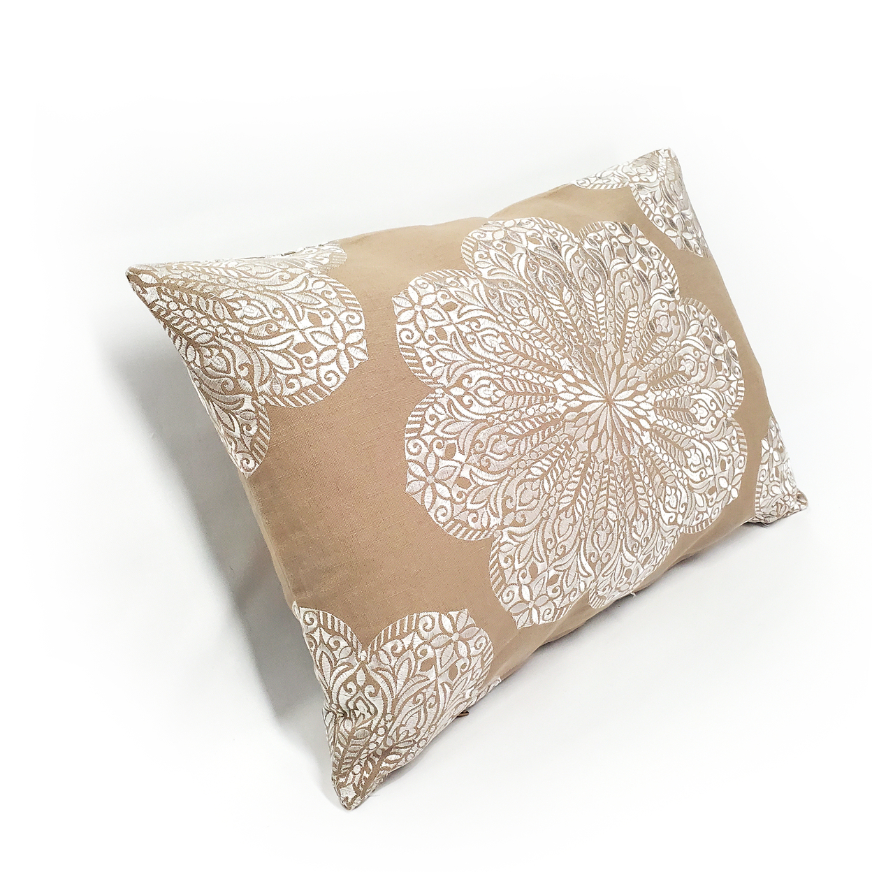 Mancini Coffee And Cream Medallion Embroidered Throw Pillow 16x24, With Polyfill Insert