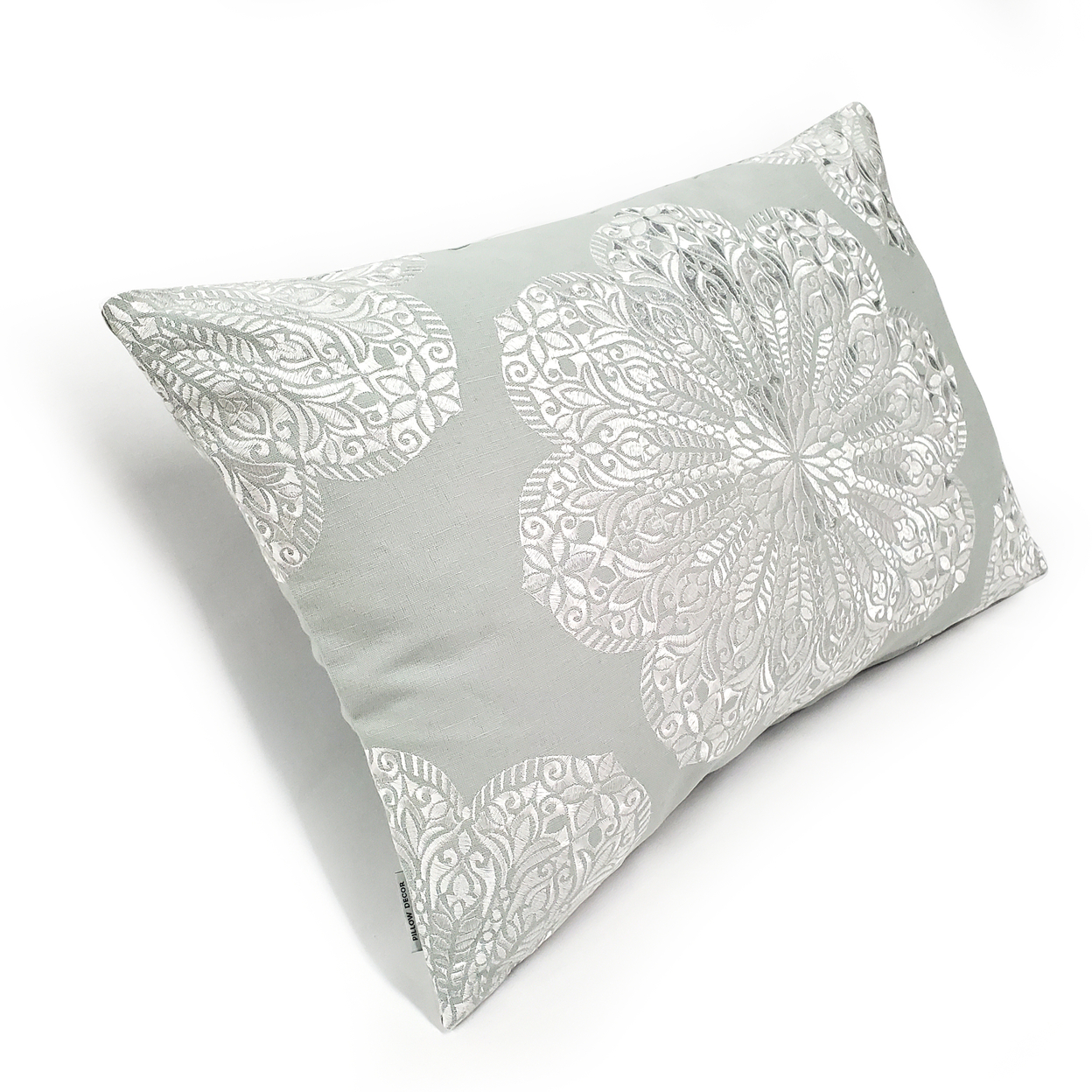 Mancini Blue Slate And Sliver Medallion Embroidered Throw Pillow 16x24, With Polyfill Insert