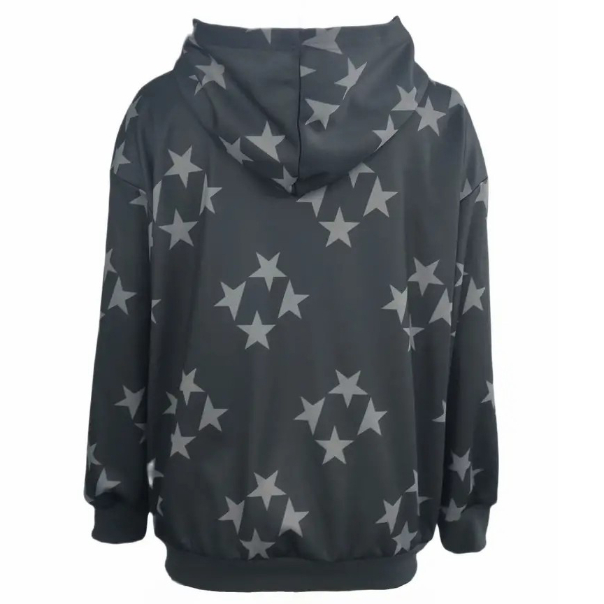 Star Print Zip Up Hoodie, Baddie Clothes Long Sleeve Hoodies Sweatshirt, Women's Clothing - Dark Gray, XL