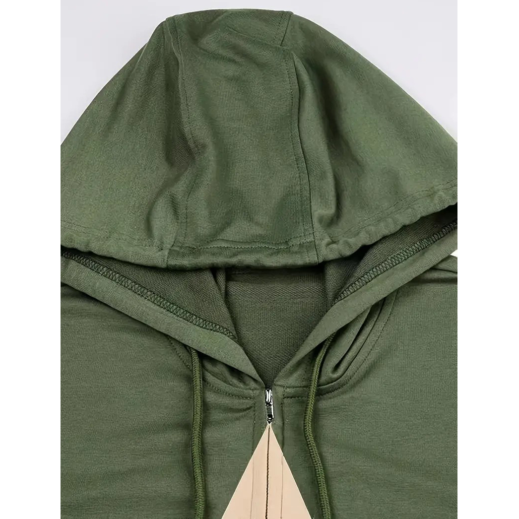 Star Print Zip Up Drawstring Hoodie, Casual Long Sleeve Loose Sweatshirt With Pocket, Women's Clothing - S