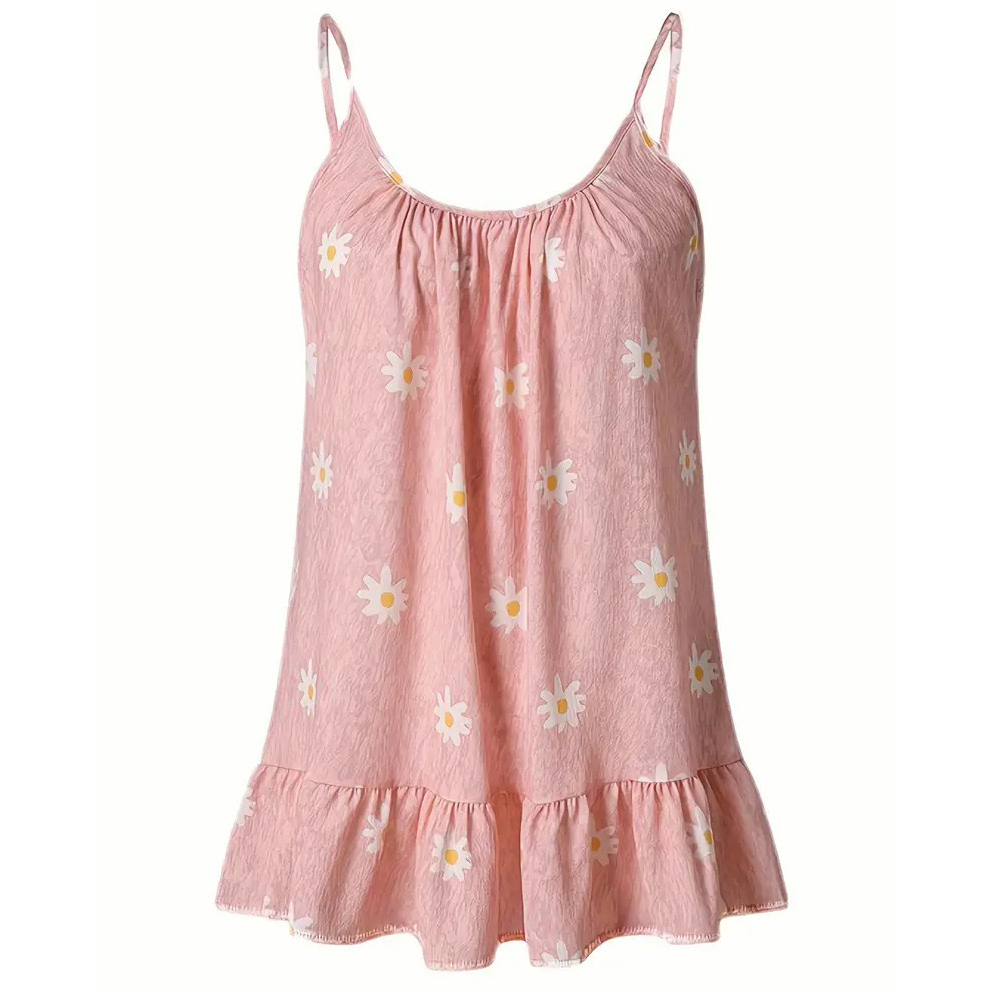 Daisy Print Cami Top, Casual Summer Sleeveless Top, Women's Clothing - Pink, XL
