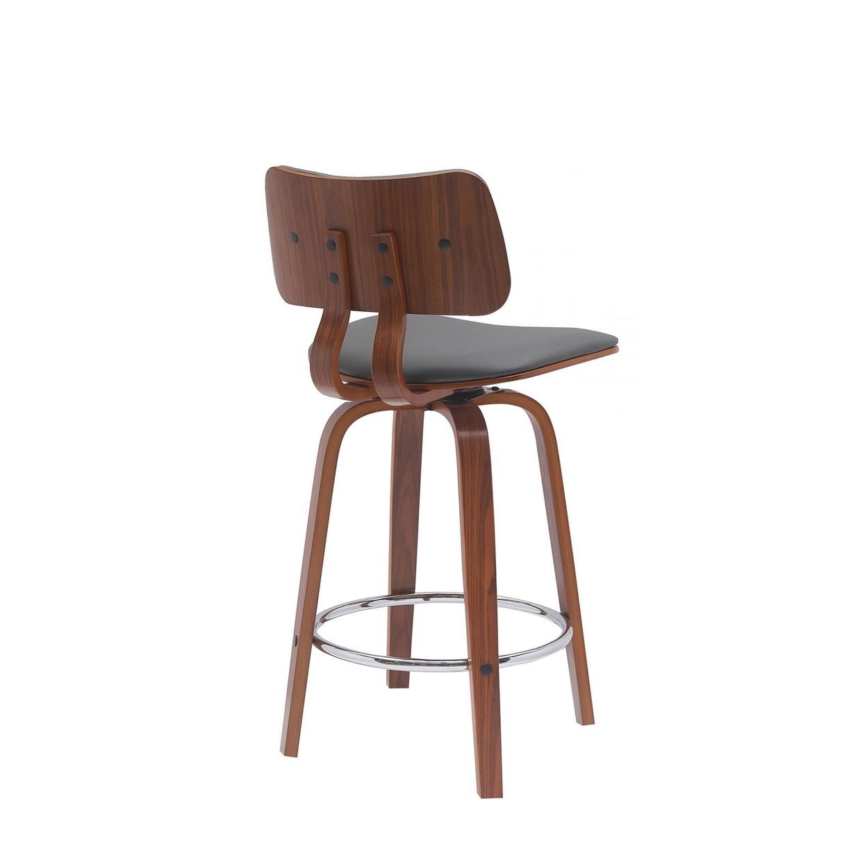 Pino 26 Inch Swivel Counter Stool Chair, Gray Faux Leather, Walnut Brown - Saltoro Sherpi
