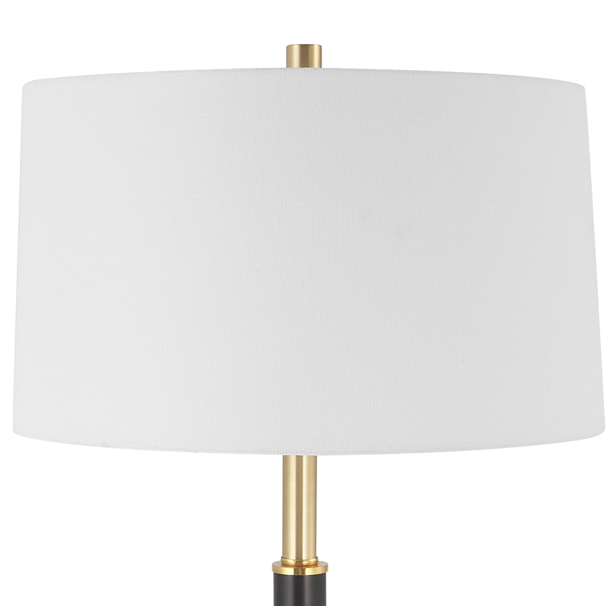 62 Inch Floor Lamp, White Tapered Hardback Shade, Black With Gold Accents -Saltoro Sherpi