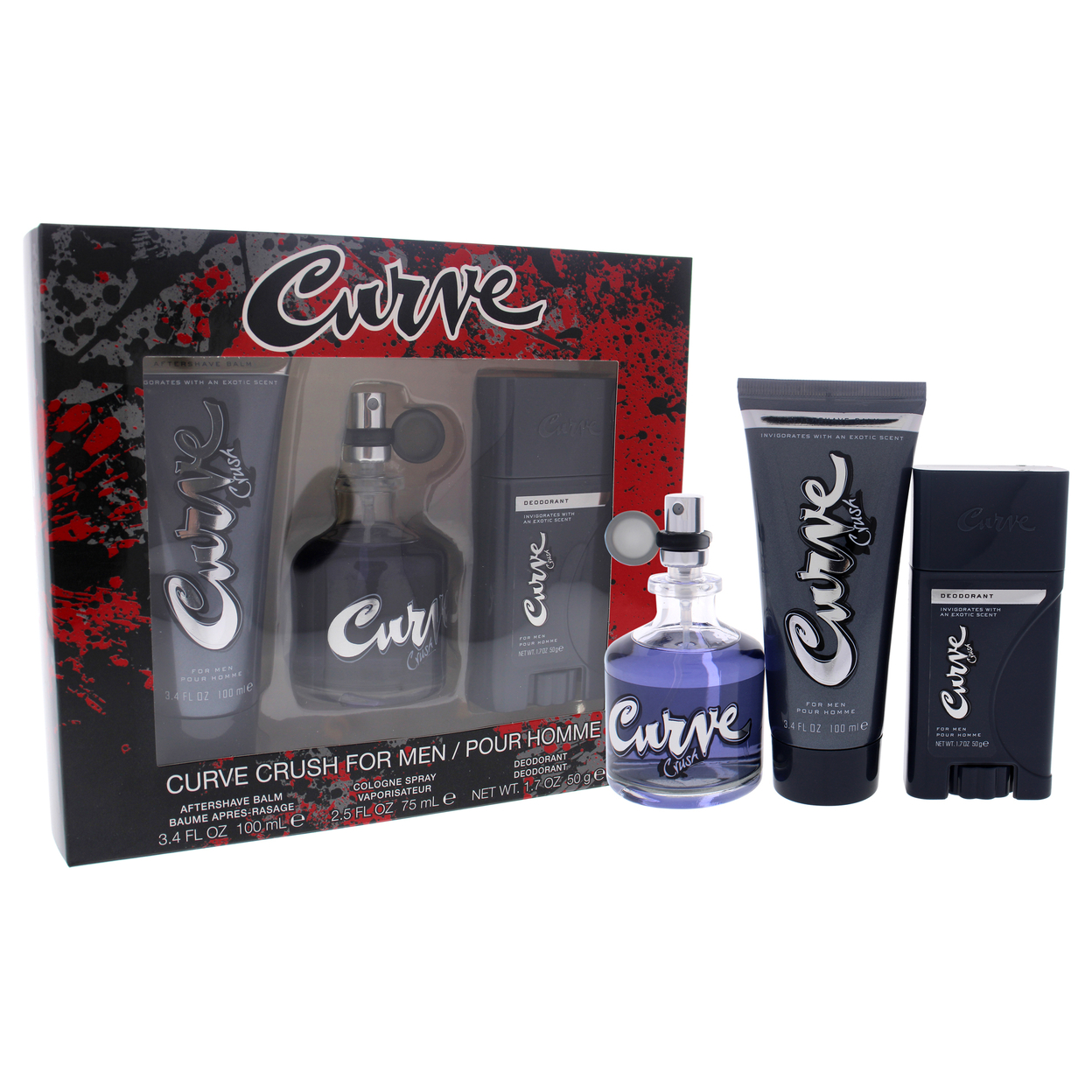 Liz Claiborne Curve Crush 2.5oz EDC Spray, 3.4oz After Shave Balm, 1.7oz Deodorant Stick 3 Pc Gift Set