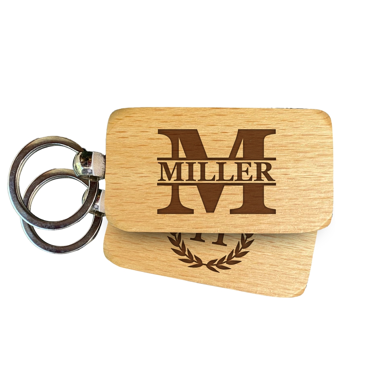 Custom Engraved Monogram Wooden Keychain Personalized With Monogram And Name 2.5x1 Inch Etched Wood Key Chain