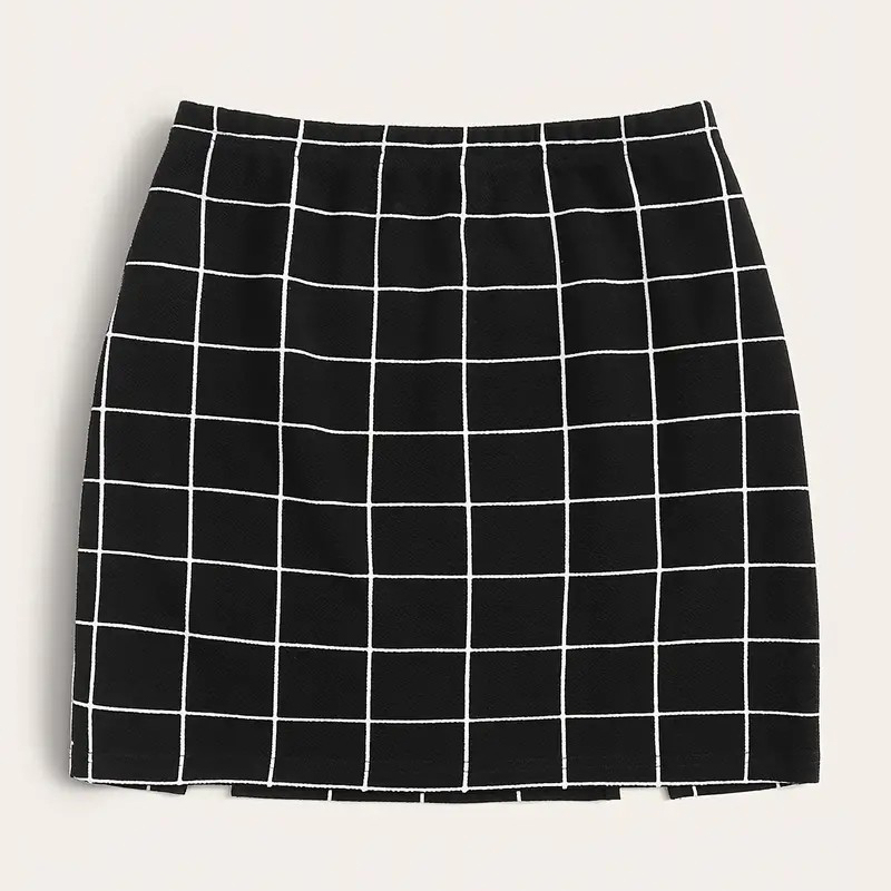 Plaid Print Split Hem Skirt, Casual A Line Mini Skirt For Summer, Women's Clothing - S