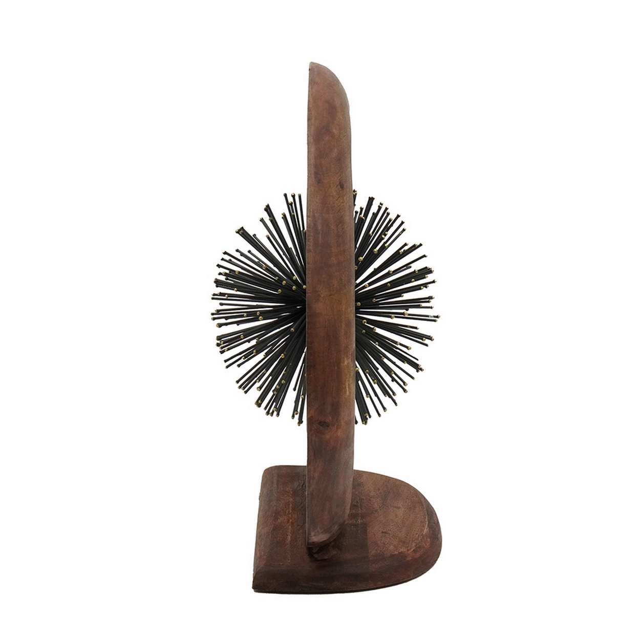 17 Inch Modern Sculpture, Brown Mango Wood Frame, Striking Open Eye Design- Saltoro Sherpi