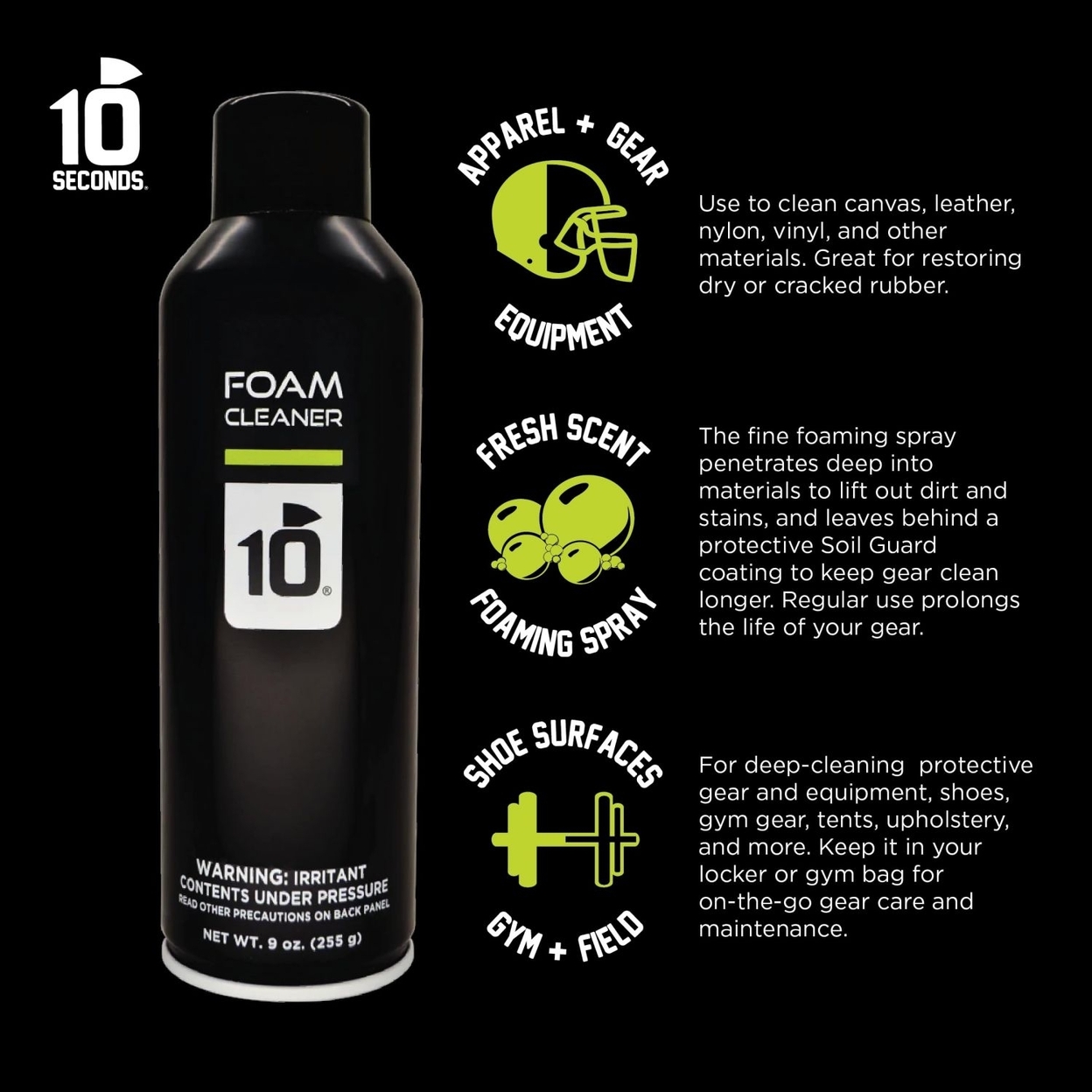 10 Seconds Foam Cleaner - Proline Foam Cleaner: Elite Foaming Formula For Sports Gear, Shoes, And More. Ideal For Leather, Rubber, Canvas, A