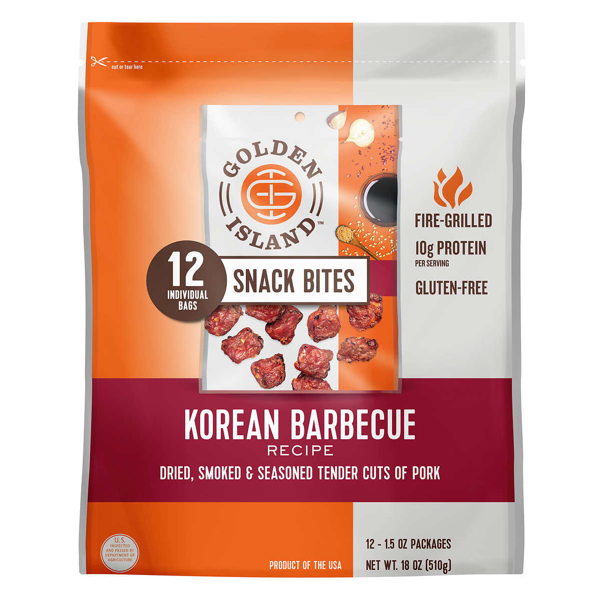 Golden Island Pork Snack Bites, Korean Barbecue, 1.5 Ounce (12 Count)