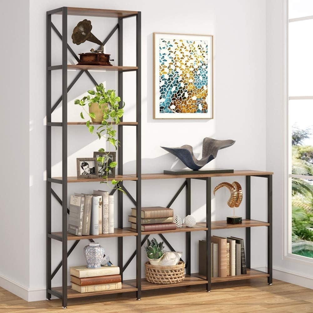 Tribesigns 9 Shelves Bookshelves, Industrial Ladder Corner Etagere Bookcase, 6-Tier Display Open Shelf Storage Organizer