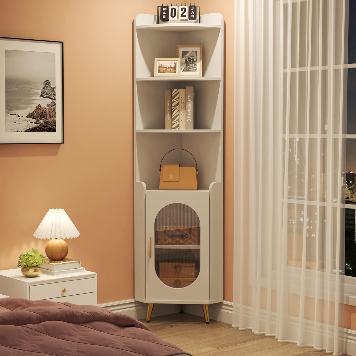 Tribesigns 73 Tall Corner Shelf With Door, 6 Tier Corner Storage Cabinet, Freestanding Corner Bookshelf - 2pcs