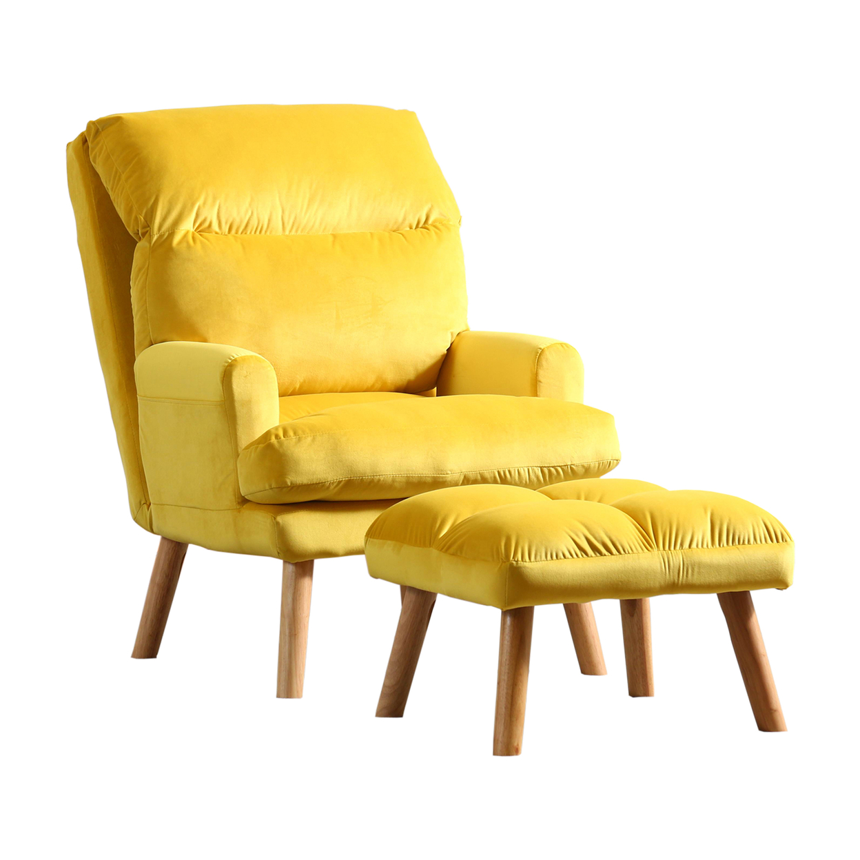 Nina 28 Inch 2 Piece Accent Chair And Ottoman Set, Splayed Legs, Yellow - Saltoro Sherpi