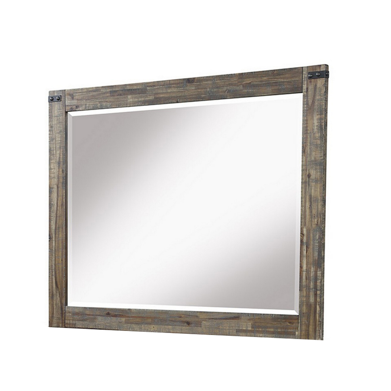 Galle 38 X 50 Dresser Mirror, Rectangular, Metal Accents, Walnut Brown Wood -Saltoro Sherpi