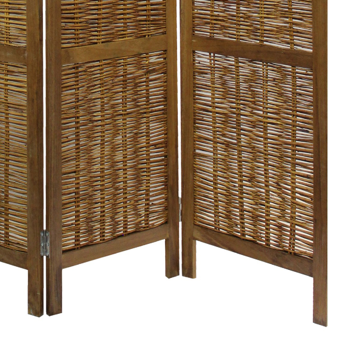 68 Inch Cottage Style 4 Panel Screen Room Divider, Willow Weaving, Brown- Saltoro Sherpi