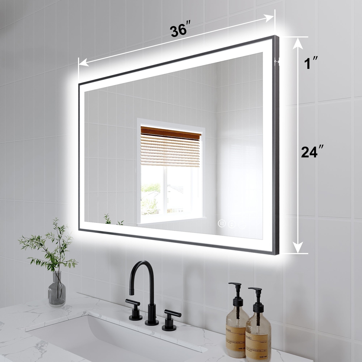 Apex-Noir 24x36 Framed LED Lighted Bathroom Mirror