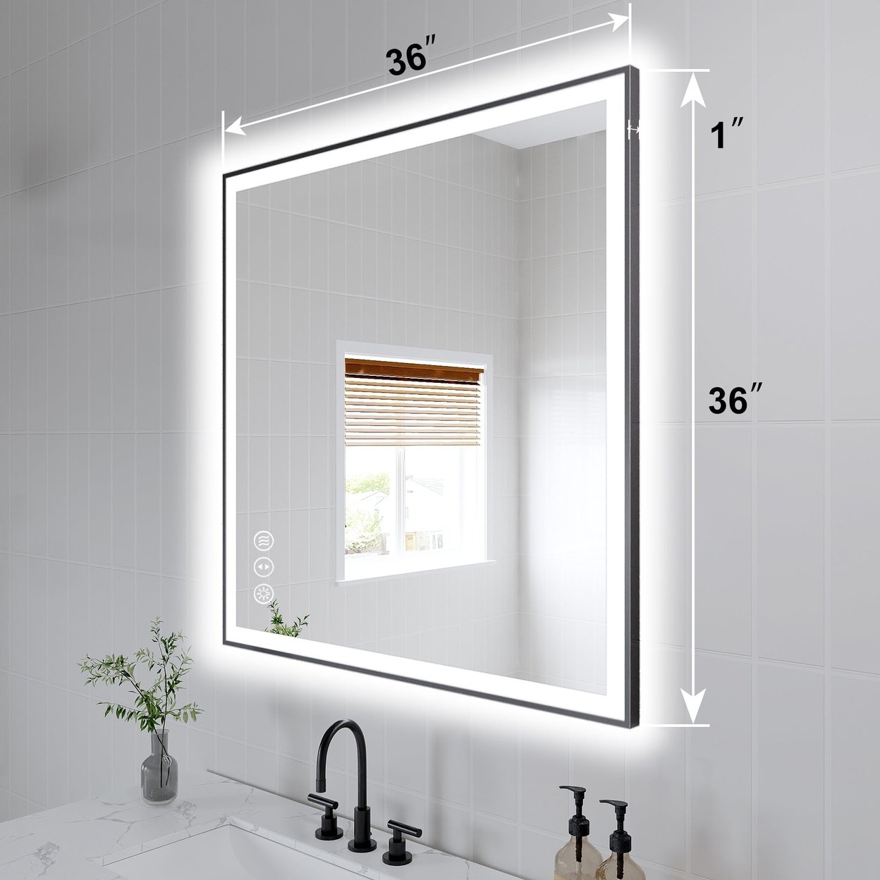 Apex-Noir 36x36 Framed LED Lighted Bathroom Mirror
