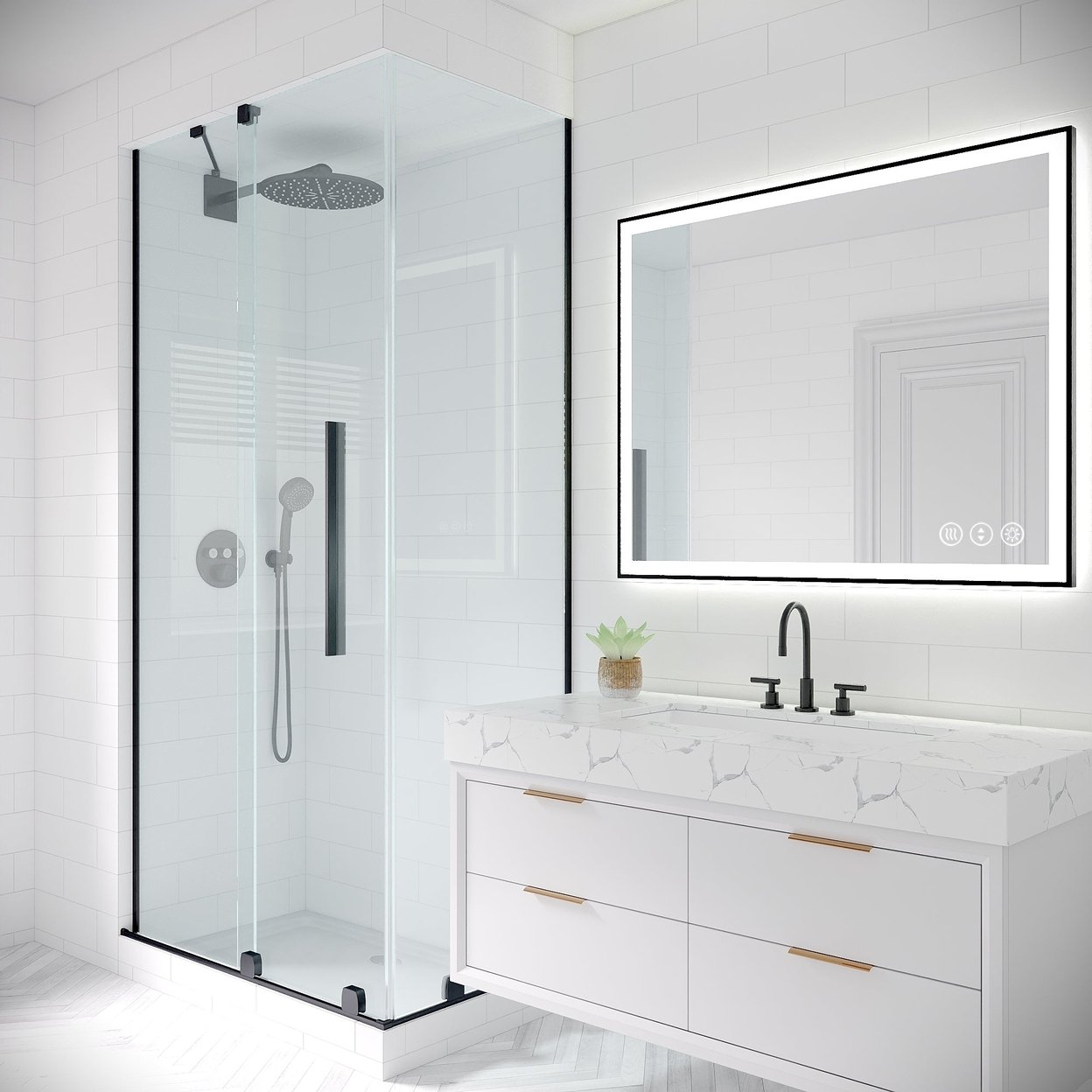 Apex-Noir 40x32 Framed LED Lighted Bathroom Mirror