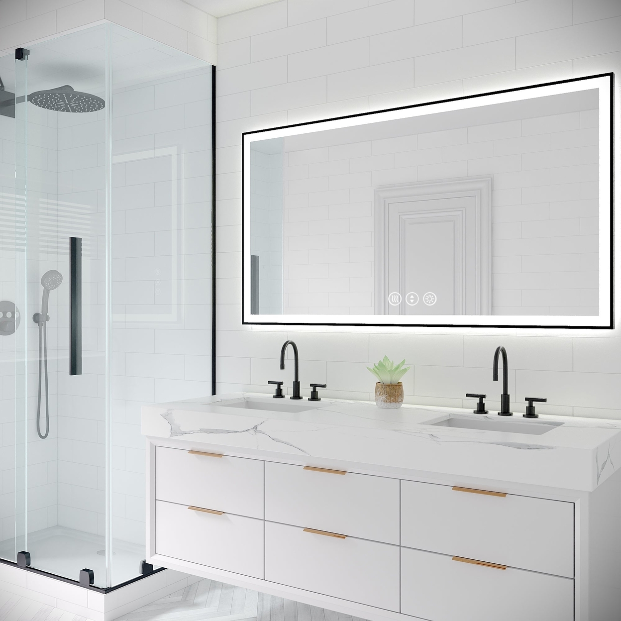 Apex-Noir 55x30 Framed LED Lighted Bathroom Mirror