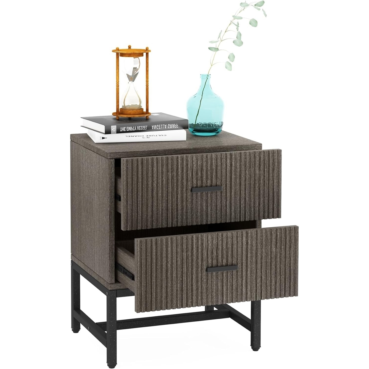 Tribesigns 2-Drawer Nightstand,Wood Night Stands Bed Side Table With Storage Large, Modern End Table Accent Table - Grey, 1pc