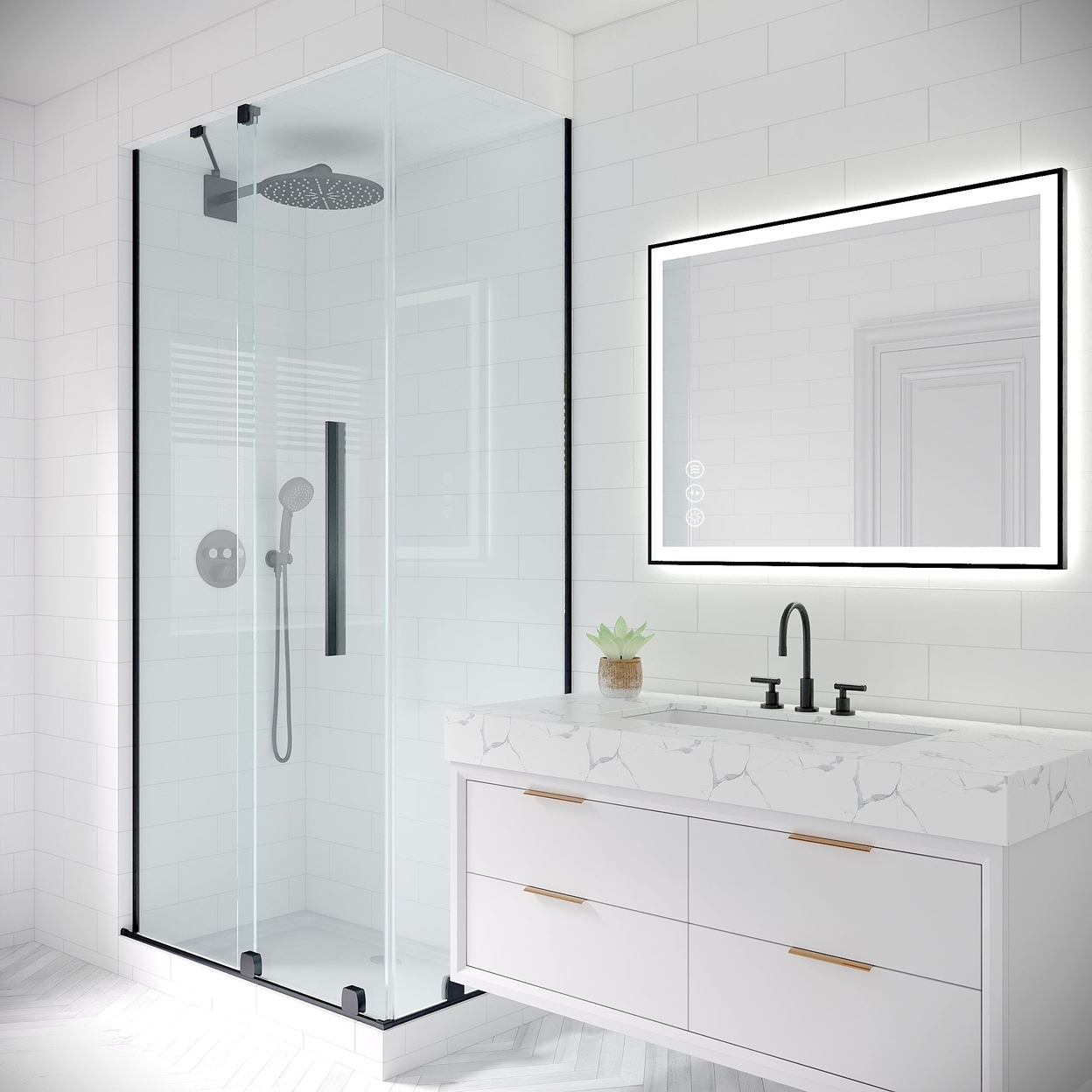 Apex-Noir 28x36 Framed LED Lighted Bathroom Mirror