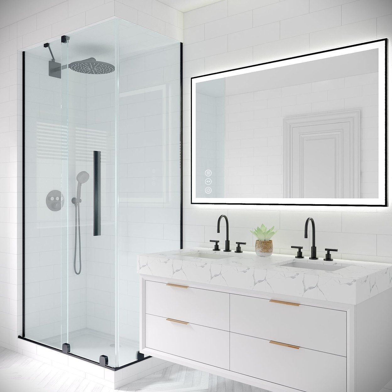 Apex-Noir 48x32 Framed LED Lighted Bathroom Mirror