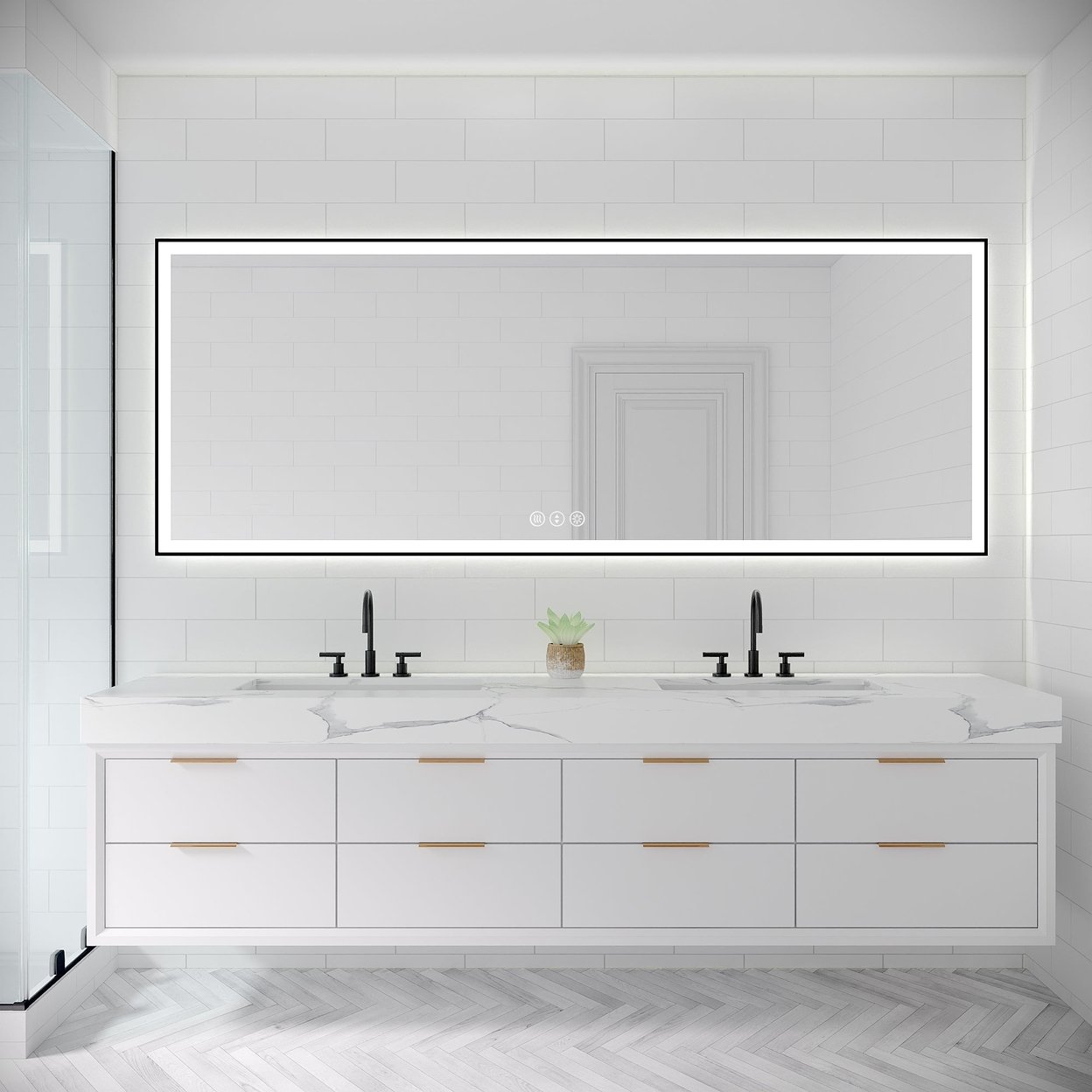 Apex-Noir 84x32 Framed LED Lighted Bathroom Mirror
