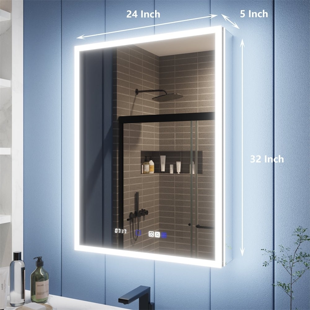 Illusion 24 X 32 LED Lighted Medicine Cabinet With Magnifiers Front And Back Light - Hinge On The Right