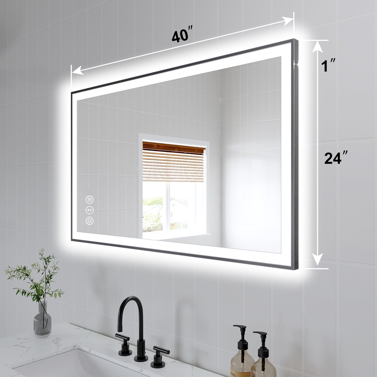 Apex-Noir 40x24 Framed LED Lighted Bathroom Mirror