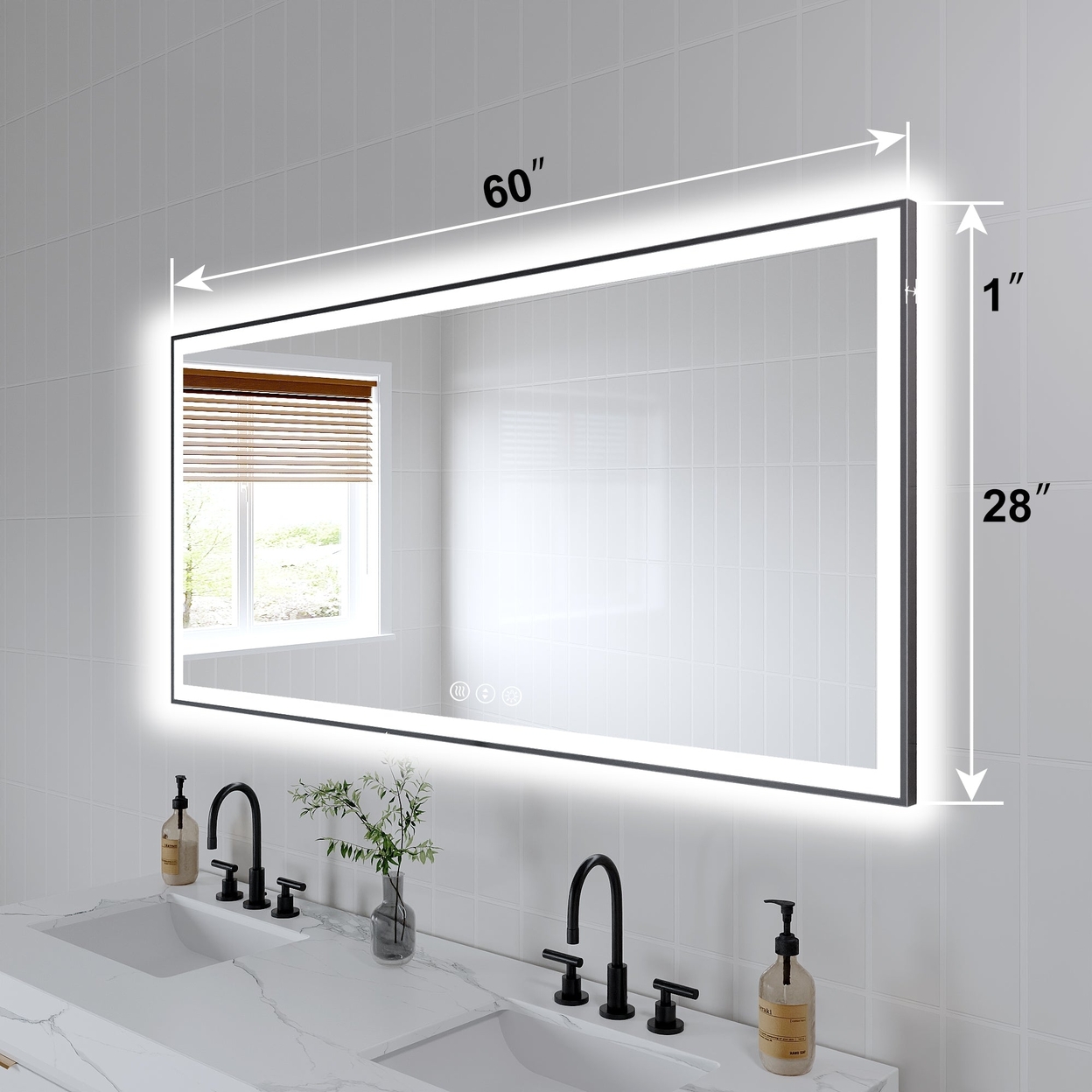 Apex-Noir 60x28 Framed LED Lighted Bathroom Mirror