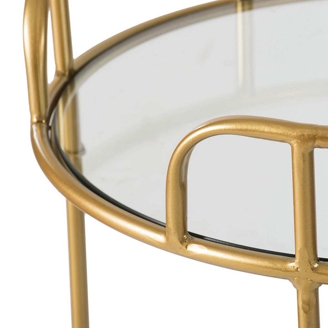33 Inch Bar Cart, Two Tiered Glass And Marble Shelves, Caster Wheels, Gold- Saltoro Sherpi