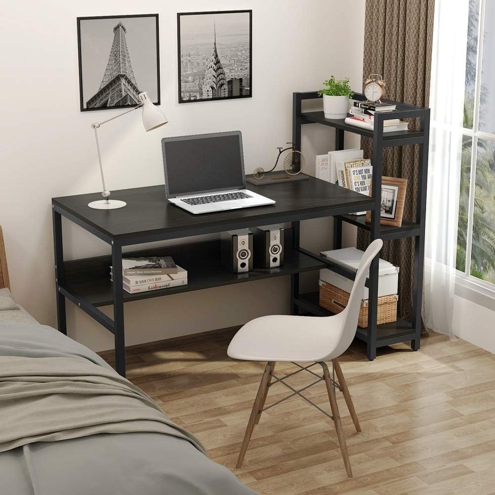 Tribesigns Computer Desk With 4-Tier Storage Shelves, 60 Modern Large Home Office Desk Computer Table Studying Writing Desk