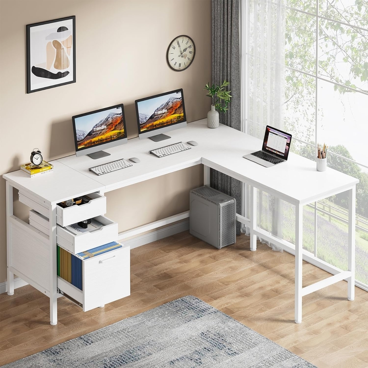 Tribesigns L Shaped Desk With File Drawer Cabinet, 59 Corner Desk L Shaped Computer Desk With Drawers - Rustic Brown