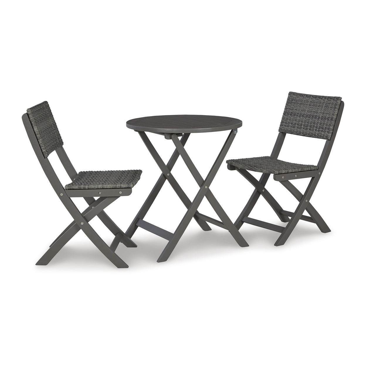 3 Piece Outdoor Table And Chair Occasional Set, Resin Wicker, Gray Wood - Saltoro Sherpi