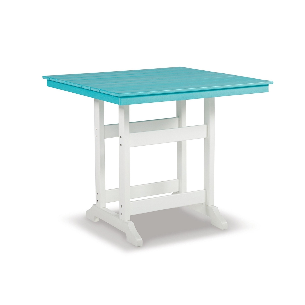 Ely 42 Inch Counter Height Dining Table, Outdoor Slatted, Turquoise, White - Saltoro Sherpi