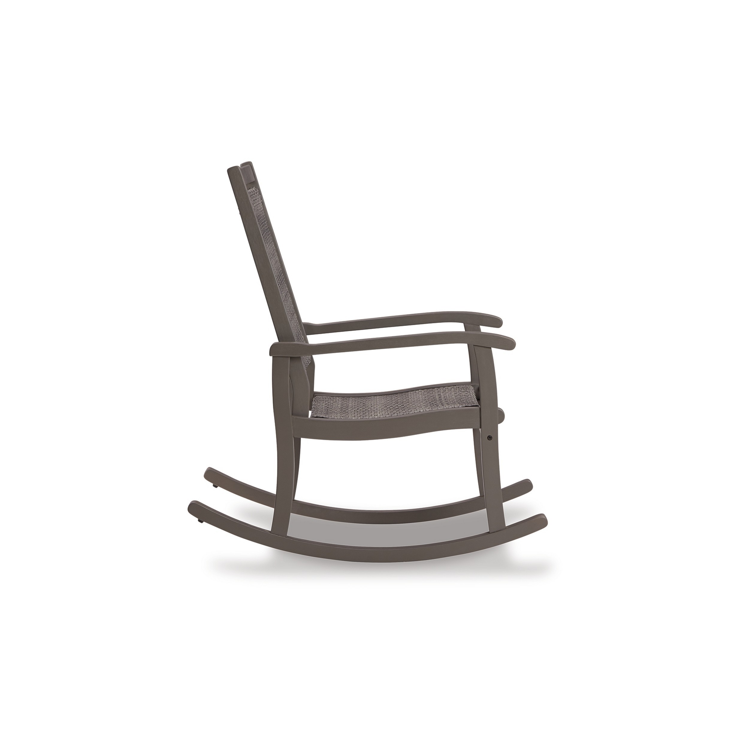 Emin 38 Inch Rocking Chair, Outdoor Resin Wicker Seat, Gray Wood Frame - Saltoro Sherpi
