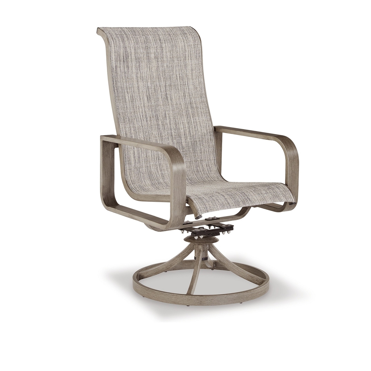 Beln 28 Inch Swivel Armchair Set Of 2, Outdoor, Sling Fabric, Beige - Saltoro Sherpi
