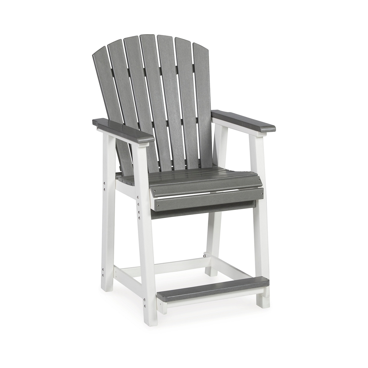 24 Inch Counter Stool Armchair Set Of 2, Outdoor Slatted, Gray, White - Saltoro Sherpi
