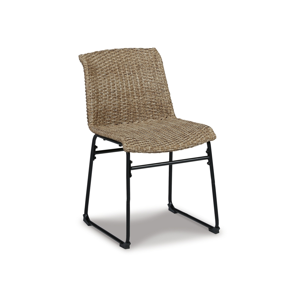26 Inch Outdoor Dining Chair Set Of 2, Black Steel Frame, Brown Wicker Seat - Saltoro Sherpi
