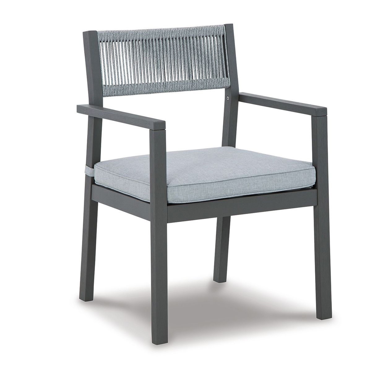 Arto 24 Inch Outdoor Dining Armchair Set Of 2, Rope Back Cushion, Gray Wood - Saltoro Sherpi
