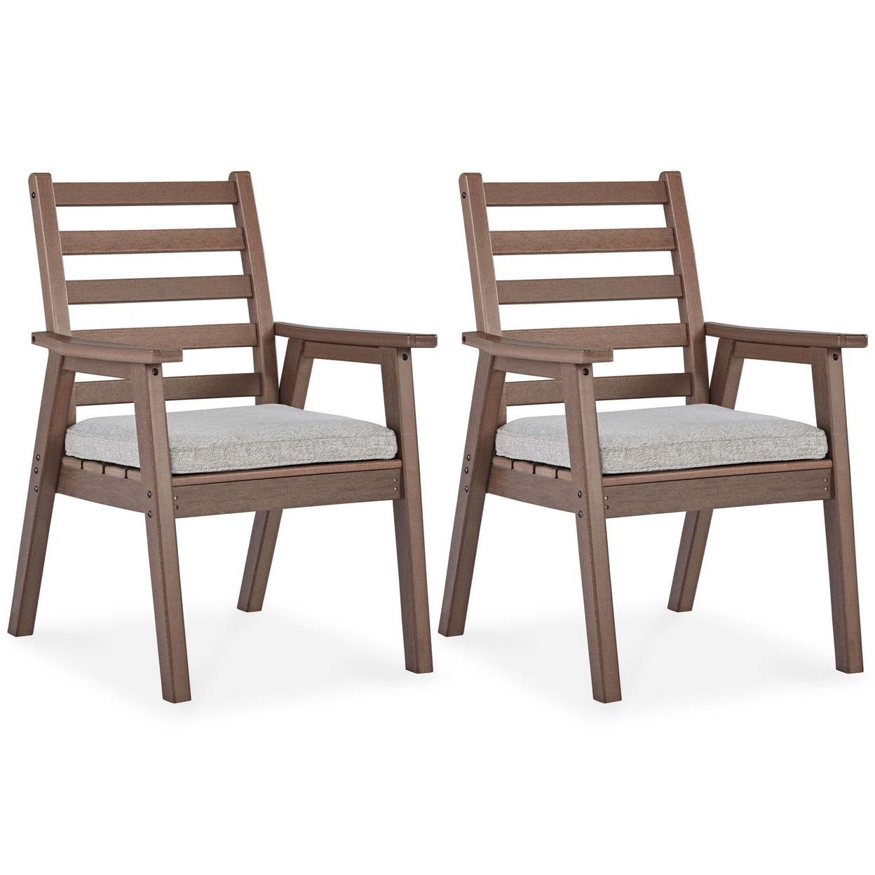Emme 27 Inch Outdoor Dining Armchair Set Of 2, Brown Frame And Gray Seat - Saltoro Sherpi